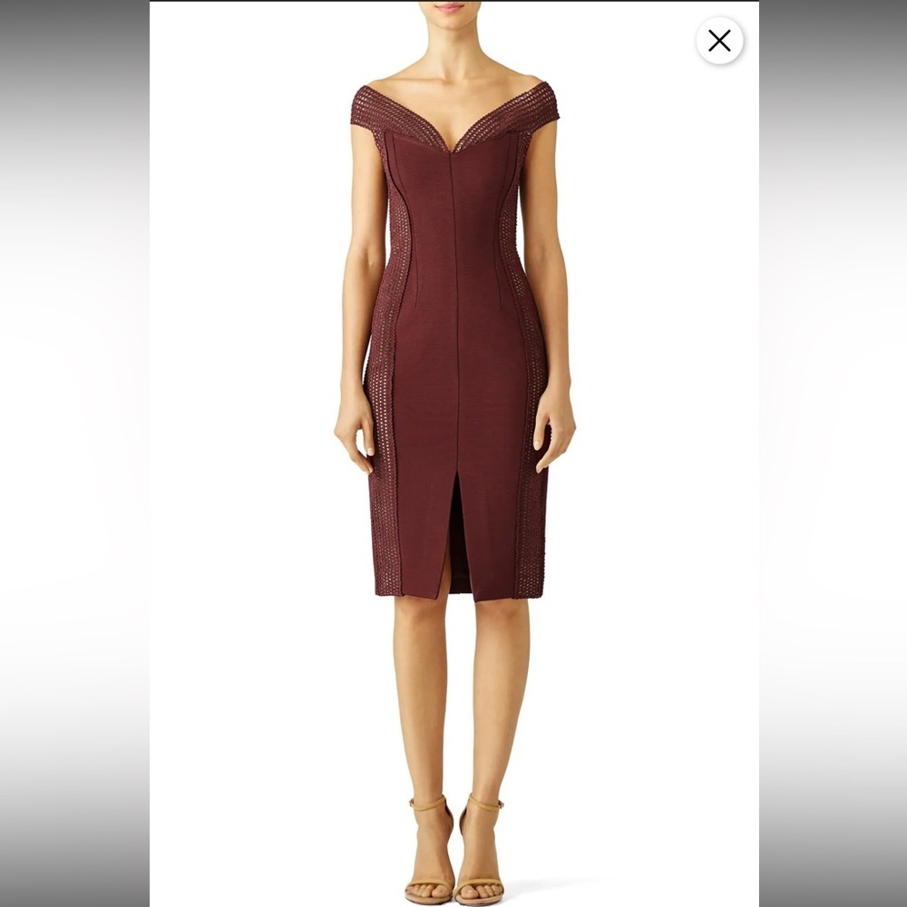 Nicholas Burgundy Bandage Off The Shoulder Dress